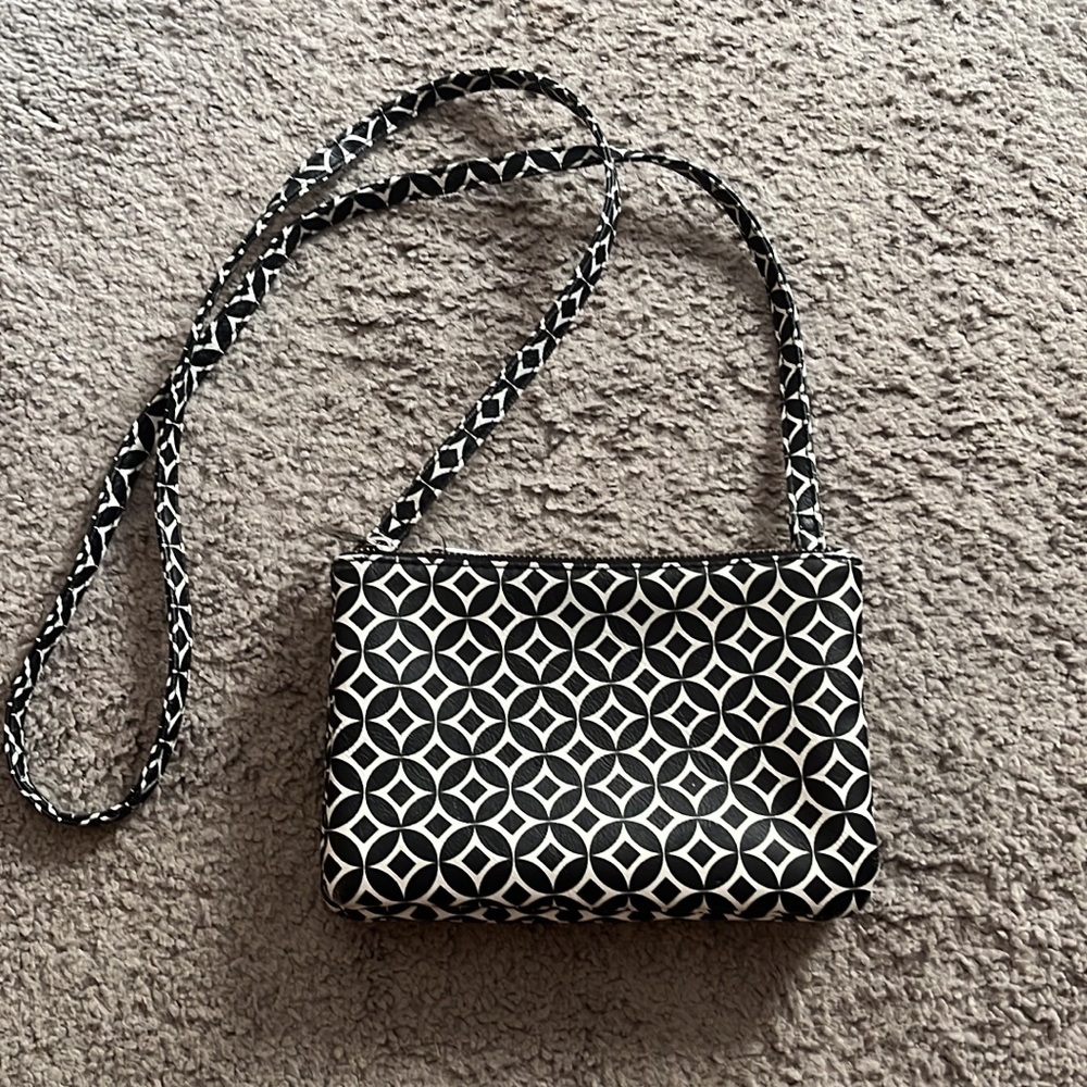 Black and white cross body bag